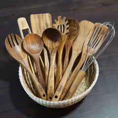 10 Piece Teak Wooden Utensil Set