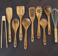 10 Piece Teak Wooden Utensil Set